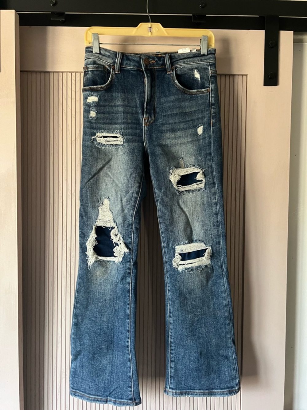 Distressed Women's Boot Cut Jeans - Blue